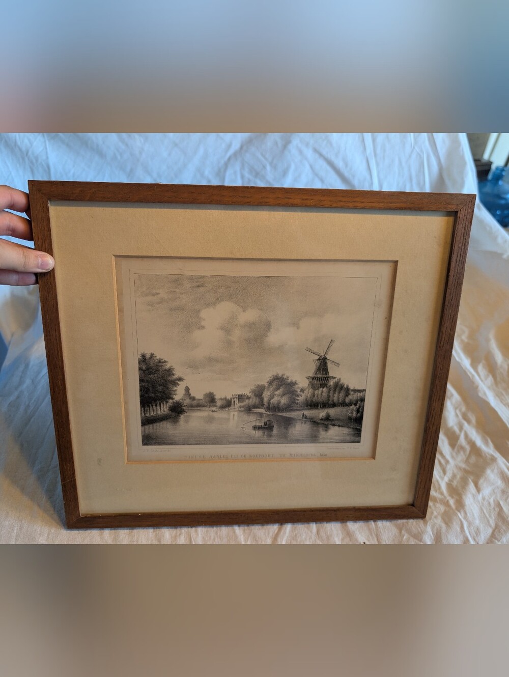 2/80$ Vintage Black and Cream Windmill River Scene lithography Wall Art